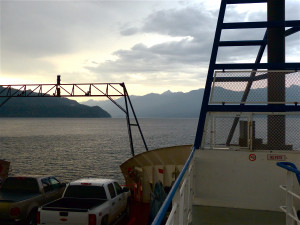 This was a really big ferry connecting two truncated sections of a highway. Our destination was those mountains in the background.