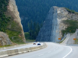 To get an idea how much rock was moved to make this highway cut, look at the cars.
