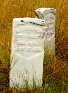 A tombstone marks the spot where a member of Custer's 7th Cavalry died during the Battle of the Little bighorn.